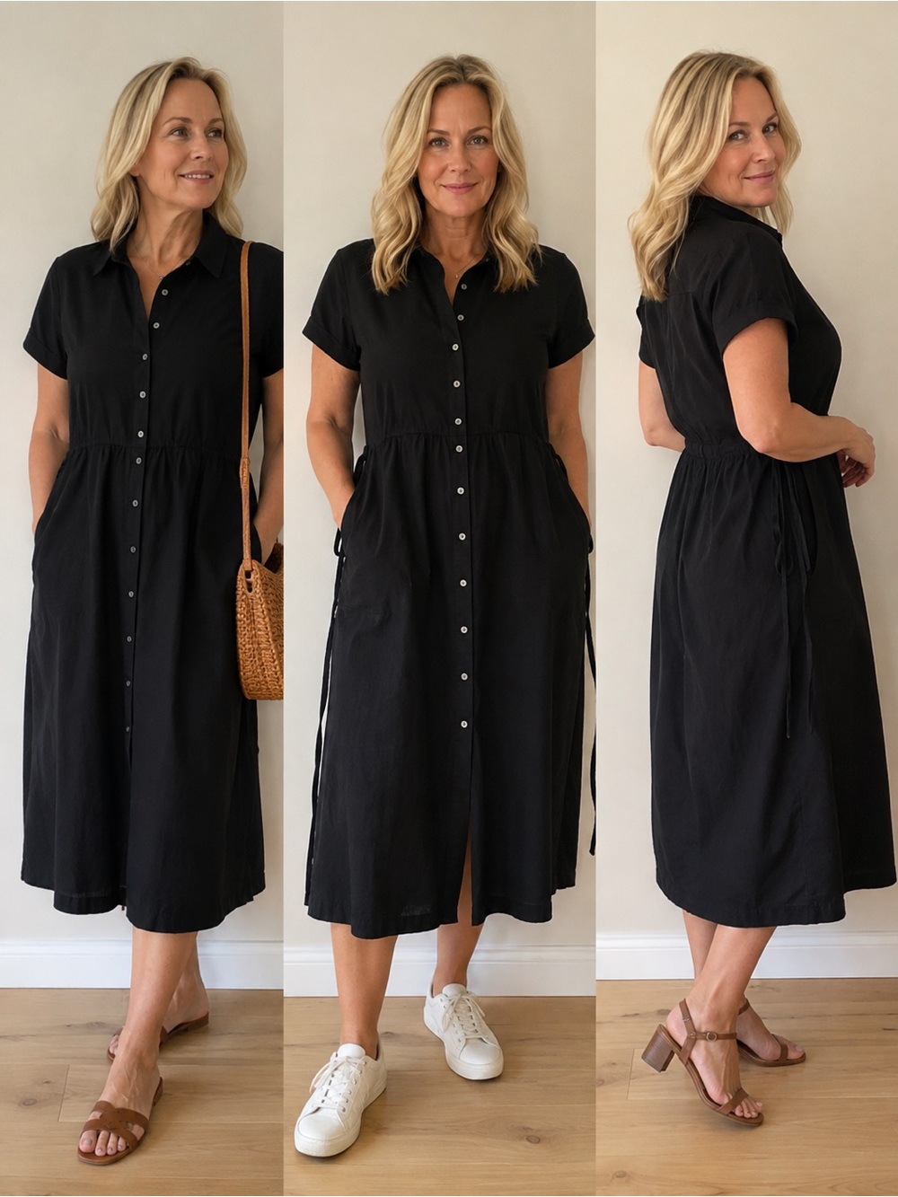 J. Crew Factory Black Button-Front Midi Shirt Dress
